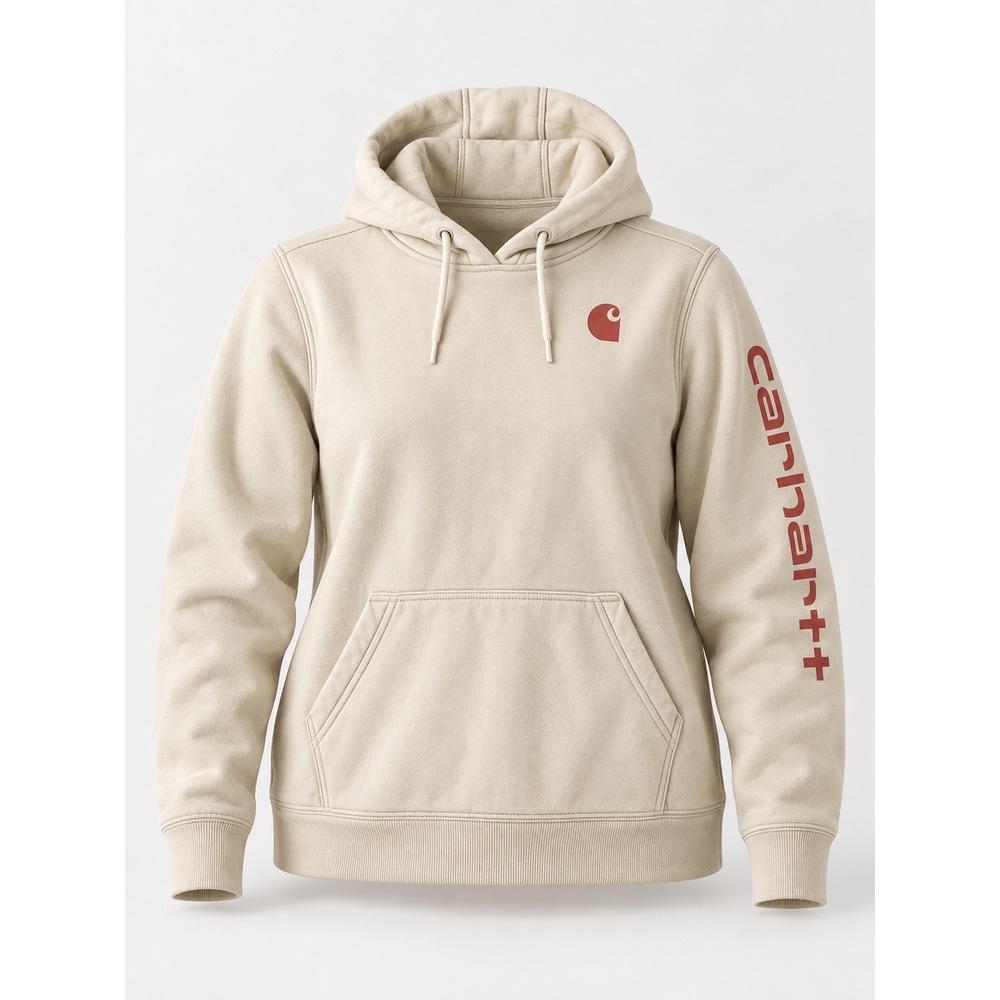 Carhartt Relaxed Fit Logo Sleeve Hoodie Womens 2XL Cream Tan